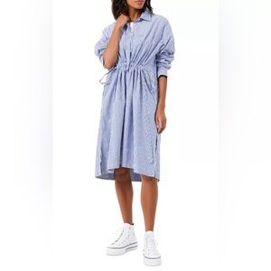 French Connection Rhodes Stripe Long Sleeve Shirtdress Gray and White Stripe